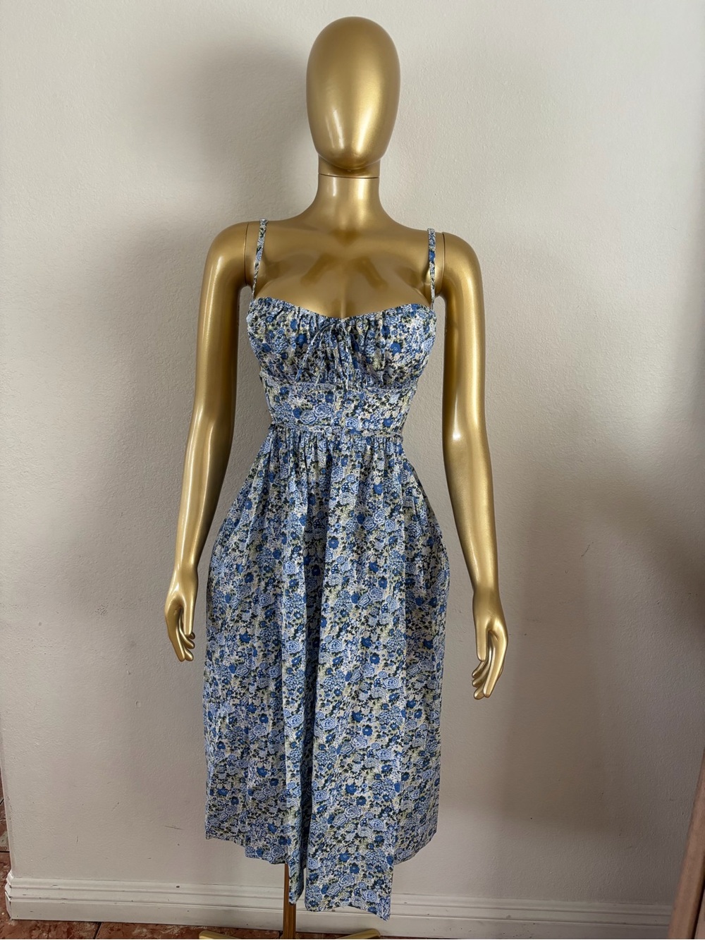 Blue Floral Sundress with Smocked Waist